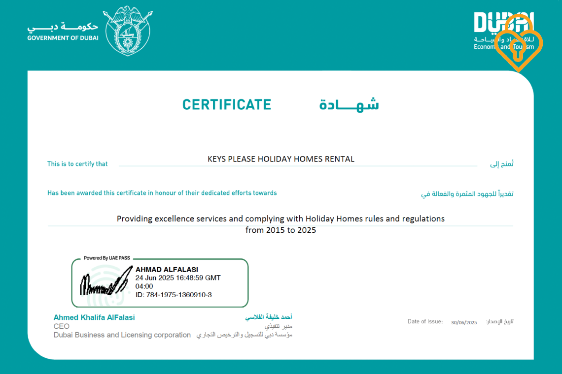 Keysplease DET Award of service excellence Dubai 2025