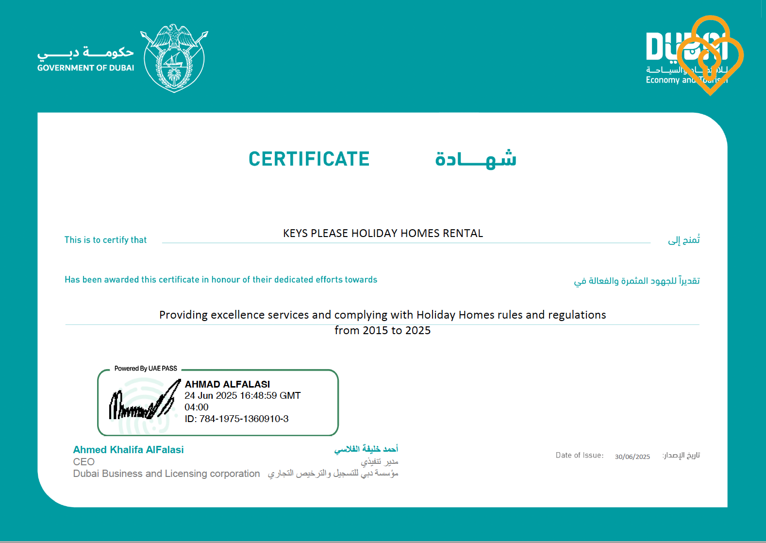 Keysplease DET Award of service excellence Dubai 2025
