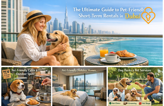 Pet-friendly short-term rental in Dubai with balcony and dog
